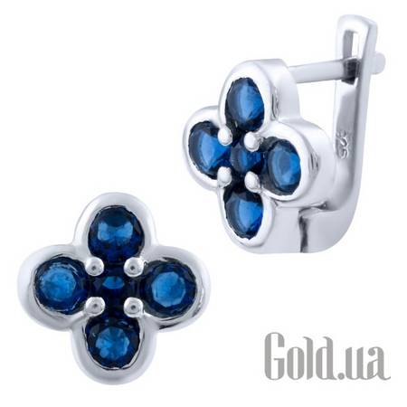 Серьги Серебряные серьги с синт. сапфирами