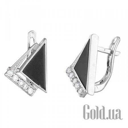 Серьги Серебряные серьги с куб. циркониями и ониксами