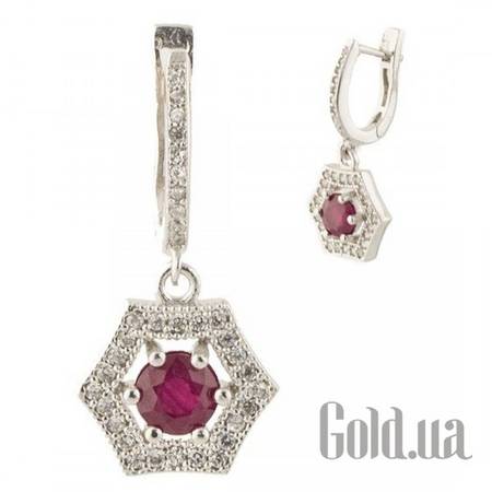 Серьги с подвесками Серебряные серьги с рубинами и куб. циркониями