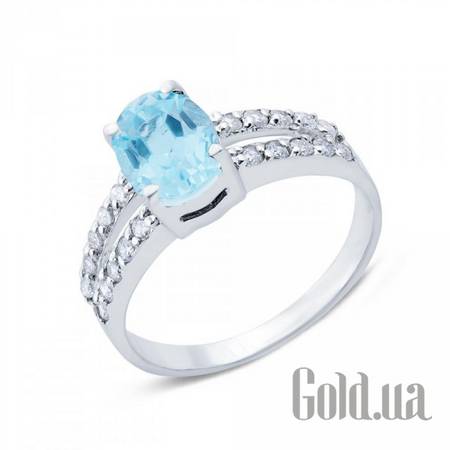 Женские кольца Женское серебряное кольцо с топазом и куб. циркониями, 17.5