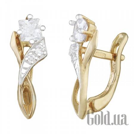Серьги Серебряные серьги с куб. циркониями в позолоте
