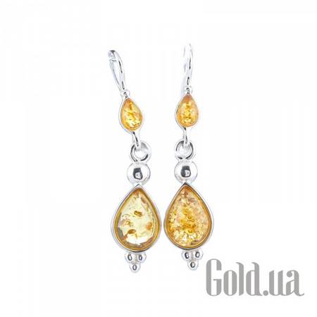 Серьги с подвесками Серебряные серьги с янтарем