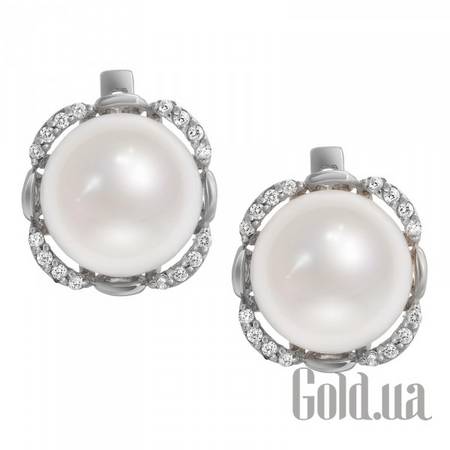 Серьги Золотые серьги с культив. жемчугом и куб. циркониями
