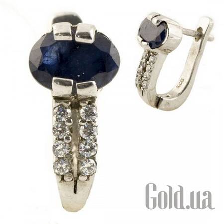 Серьги Серебряные серьги с сапфирами и куб. циркониями