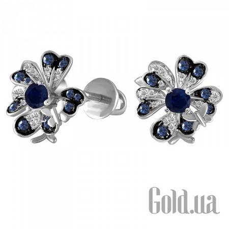 Серьги-гвоздики Золотые серьги с бриллиантами и сапфирами