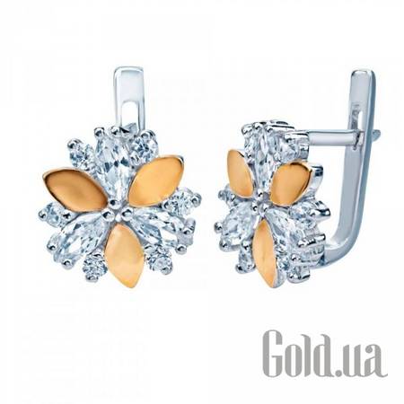 Серьги Серебряные серьги с куб. циркониями и вставками из золота