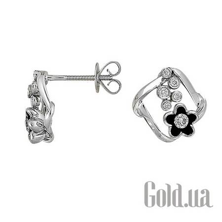 Серьги-гвоздики Золотые серьги с бриллиантами и эмалью