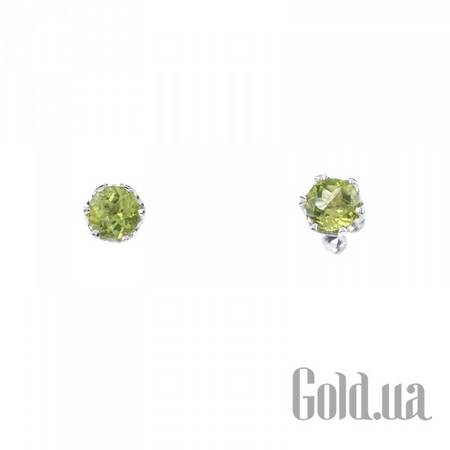 Серьги-гвоздики Серебряные серьги с хризолитами