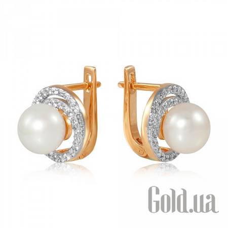 Серьги Золотые серьги с пресн. жемчугом и куб. циркониями