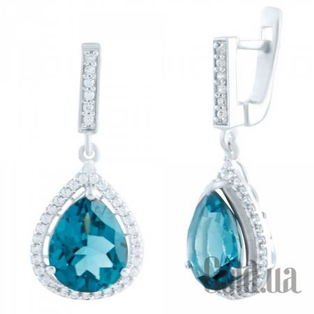 Серьги с подвесками Серебряные серьги с топазами и куб. циркониями