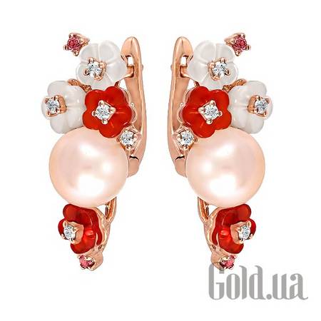 Серьги Золотые серьги с бриллиантами,агатами, родолитами, топазами, жемчугом и перламутром