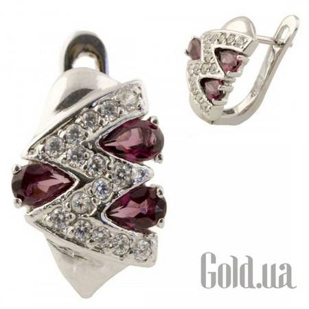 Серьги Серебряные серьги с родолитами и куб. циркониями