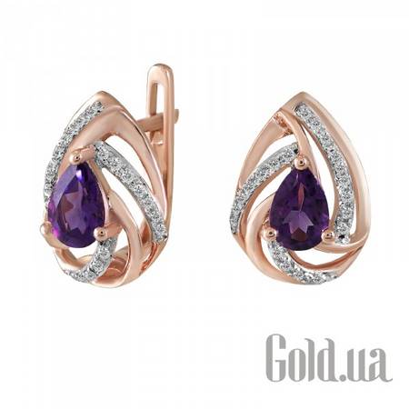 Серьги Золотые серьги с бриллиантами и аметистами