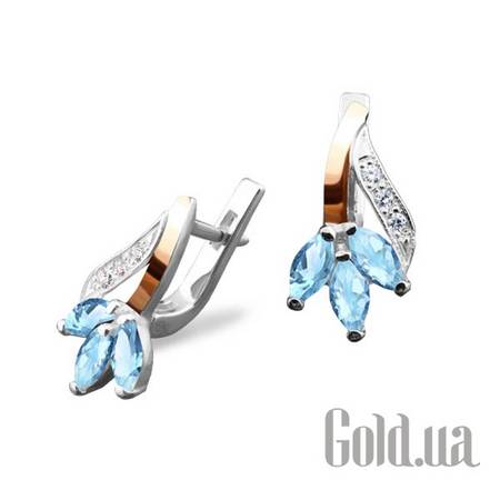 Серьги Серебряные серьги со вставкой из золота и топазами