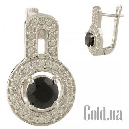 Серьги Серебряные серьги с куб. циркониями и сапфирами