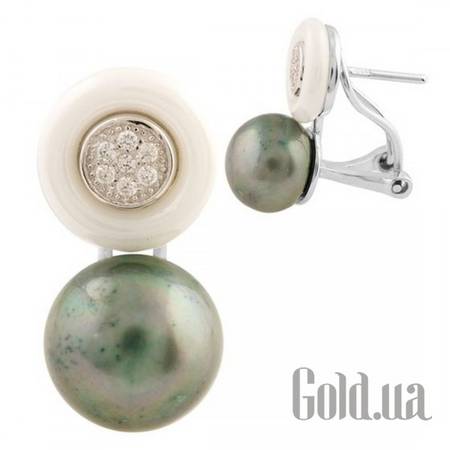 Серьги Серебряные серьги с жемчугом, керамикой и куб. циркониями