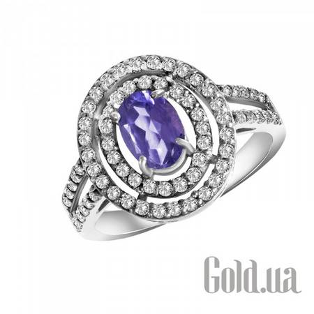 Женские кольца Женское серебряное кольцо с аметистом и куб. циркониями, 18.5