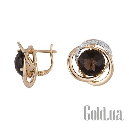Серьги Золотые серьги с бриллиантами и дымчатыми кварцами