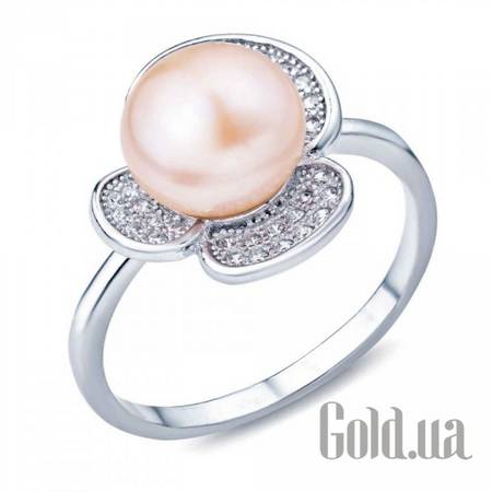Женские кольца Женское серебряное кольцо с куб. циркониями и жемчугом, 18