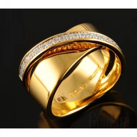 Обручальное кольцо Серебряное обручальное кольцо с куб. циркониями в позолоте, 18