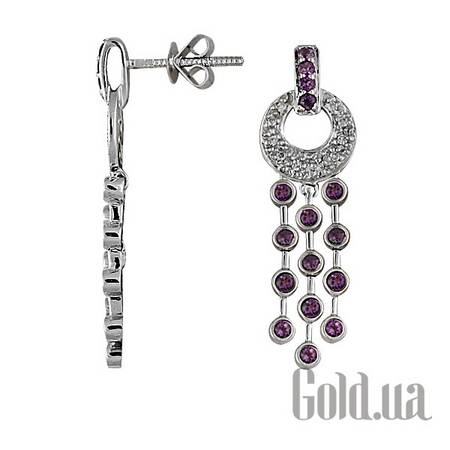 Серьги с подвесками Золотые серьги с бриллиантами и аметистами