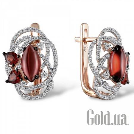 Серьги Золотые серьги с бриллиантами и гранатами