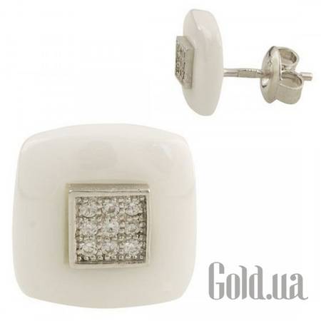 Серьги-гвоздики Серебряные серьги с керамикой и куб. циркониями