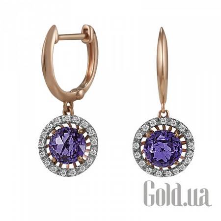 Серьги с подвесками Золотые серьги с бриллиантами и аметистами