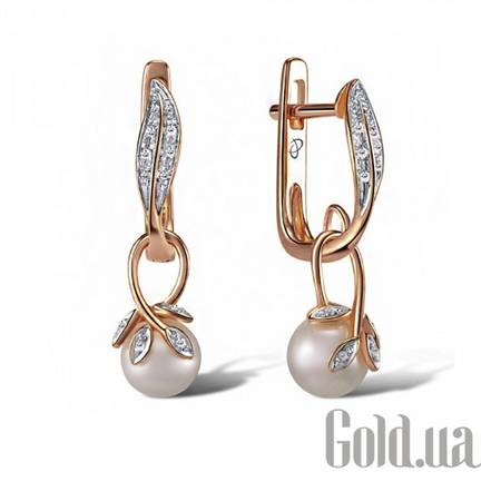 Серьги с подвесками Золотые серьги с бриллиантами и пресн. жемчугом