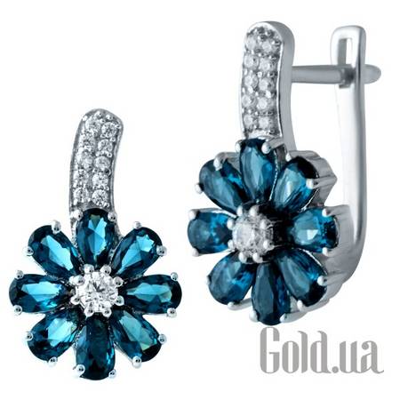 Серьги Серебряные серьги с топазами и куб. циркониями