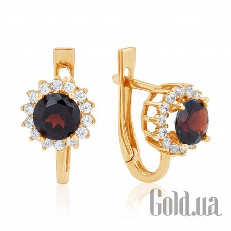 Серьги Золотые серьги с гранатами и куб. циркониями