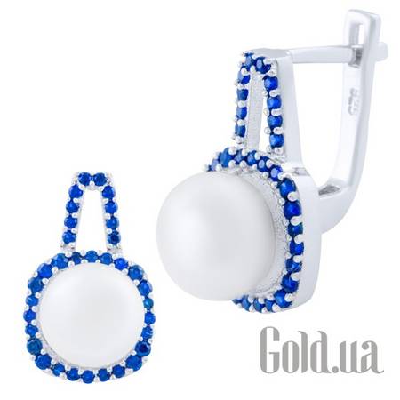 Серьги Серебряные серьги с жемчугом и синт. сапфирами