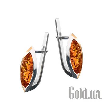 Серьги Серебряные серьги с янтарем в позолоте