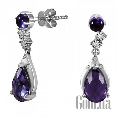 Серьги с подвесками Золотые серьги с бриллиантами и аметистами