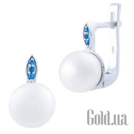 Серьги Серебряные серьги с жемчугом и синт. топазами