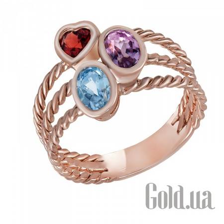 Кольцо Золотое кольцо с аметистом, топазом и гранатом, 16.5