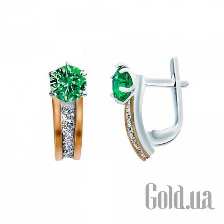 Серьги Серебряные серьги с куб. циркониями и вставками золота