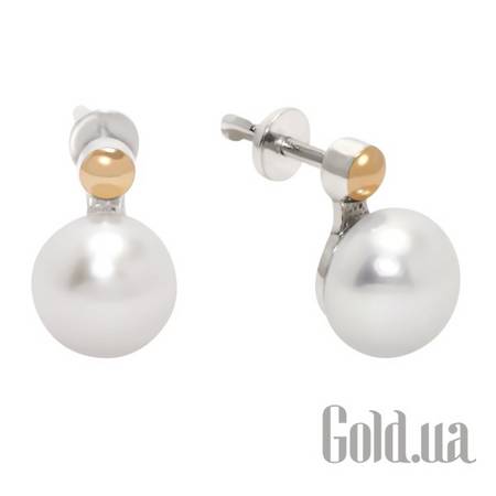 Серьги-гвоздики JF Серебряные серьги с жемчугом в позолоте