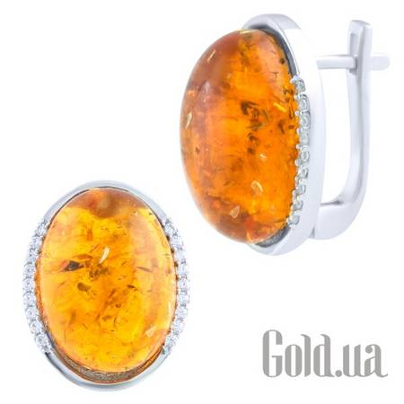 Серьги Серебряные серьги с янтарем и куб. циркониями