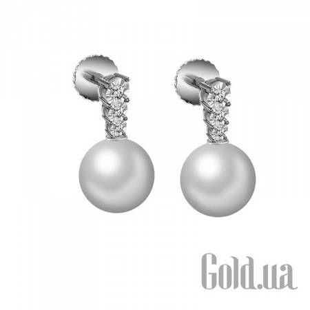 Серьги с подвесками Золотые серьги с бриллиантами и жемчугом