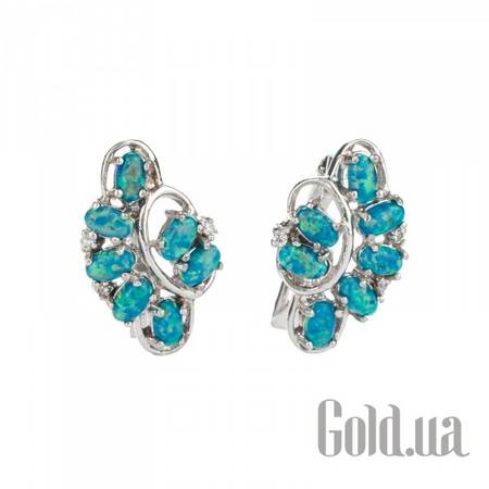 Серьги Серебряные серьги с куб. циркониями и синт. опалами