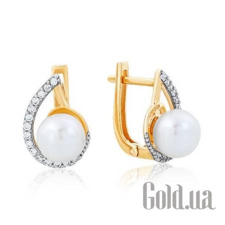 Серьги Золотые серьги с куб. циркониями и жемчугом