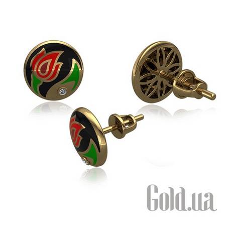 Серьги-гвоздики Золотые серьги с бриллиантами и эмалью