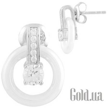 Серьги-гвоздики Серебряные серьги с керамикой и куб. циркониями