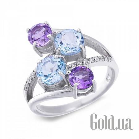 Женские кольца Женское серебряное кольцо с топазами, аметистами и куб. циркониями, 17