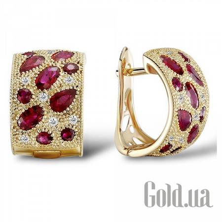 Серьги Золотые серьги с бриллиантами и рубинами