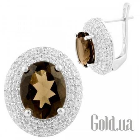 Серьги Серебряные серьги с куб. циркониями и раухтопазами