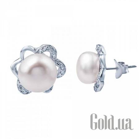 Серьги-гвоздики Серебряные серьги с куб. циркониями и жемчугом