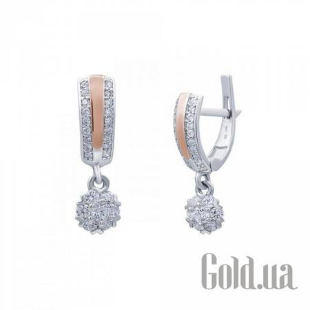 Серьги с подвесками Серебряные серьги с куб. циркониями и вставками из золота