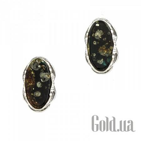 Серьги-гвоздики Серебряные серьги с янтарем